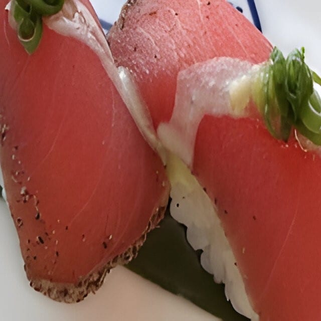 Seared Pepper Tuna Sushi.