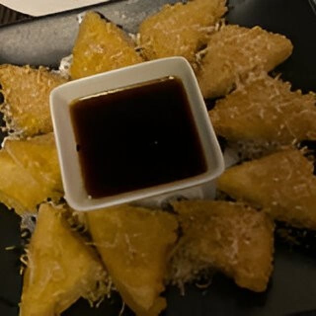 Deep Fried Agedashi Tofu with Bonito Flakes.